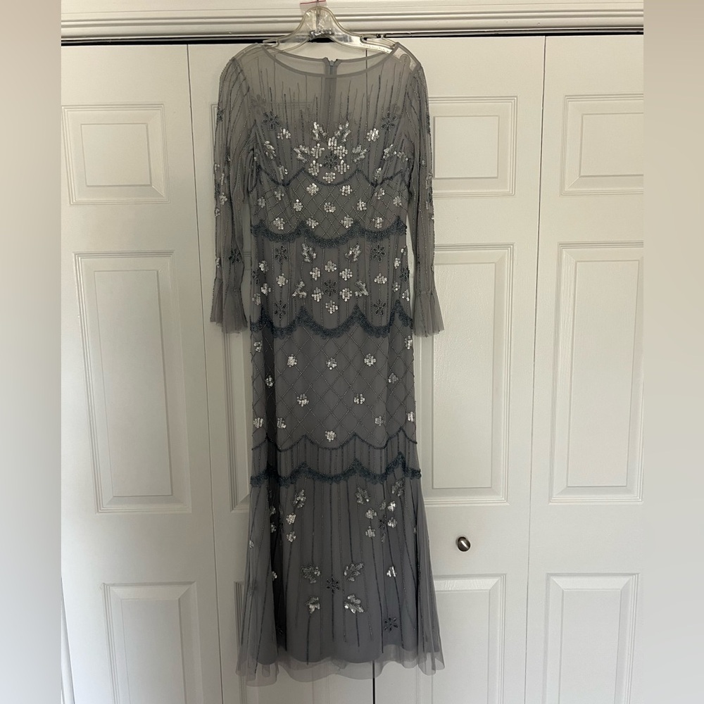 Elegant Gray Floral Embellished Dress
